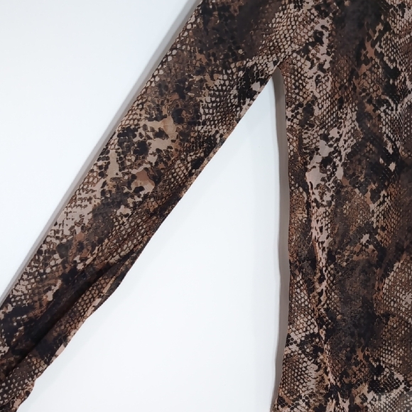 NWOT Zara | Snakeskin Brown and Black Long Sleeve Sheer Stretch Blouse Size S - Picture 3 of 7